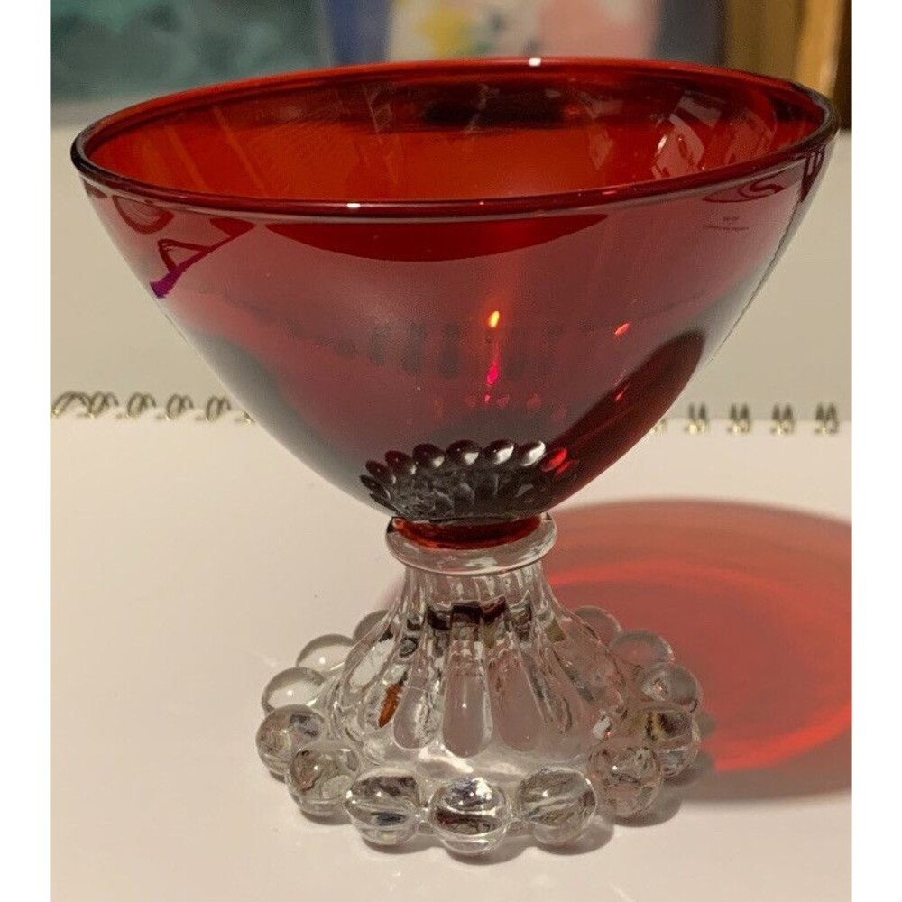 Vintage Anchor Hocking Bubble Foot Ruby Red Liquor Cocktail Goblets Champagne